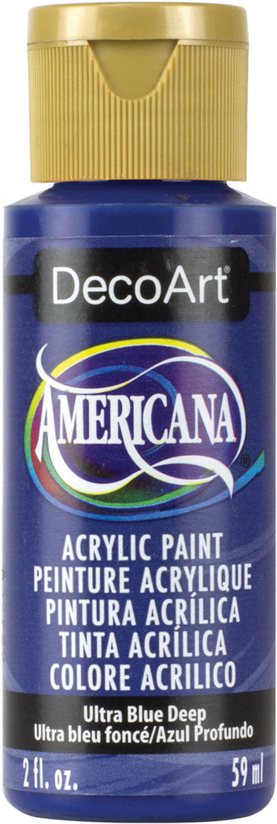 DecoArt Americana acrylic paint bottle in Ultra Blue Deep color