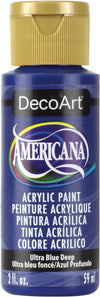 DecoArt Americana acrylic paint bottle in Ultra Blue Deep color