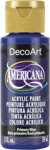 Bottle of DecoArt Americana acrylic paint in Primary Blue color