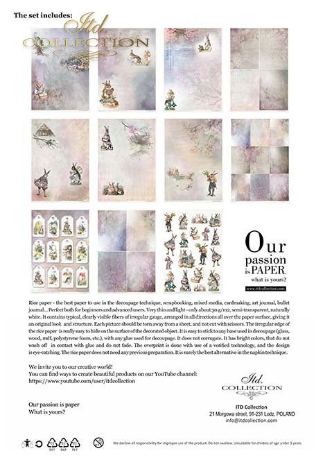 ITD Collection Easter Bunny A4 Rice Paper Set 11 Sheets #RP050