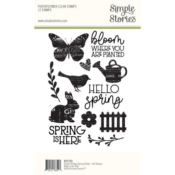 Simple Stories Vintage SPRING GARDEN 4x6 Clear Stamps 12 stamps #21723