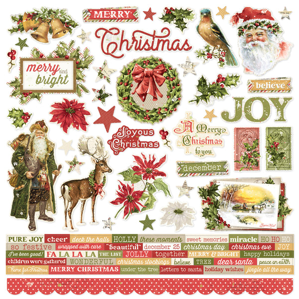 Simple Stories Vintage YULETIDE 12x12 Sticker Sheet 76 pcs #23202