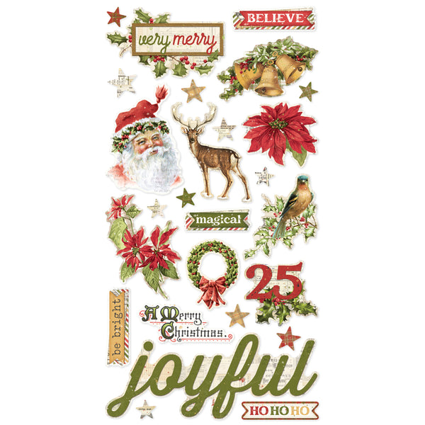 Simple Stories VINTAGE YULETIDE Christmas 6x12 Chipboard Stickers 26 pcs #23221