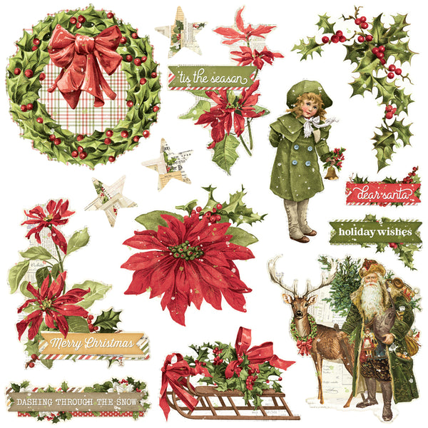 Simple Stories YULETIDE Christmas Chipboard Clusters 14 pcs #23229