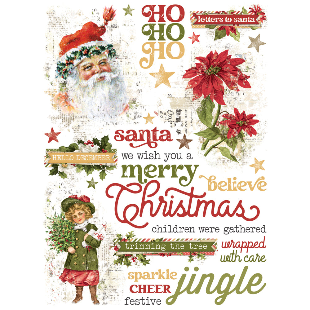 Simple Stories VINTAGE YULETIDE Christmas Rub-On Transfer Sheets #23231