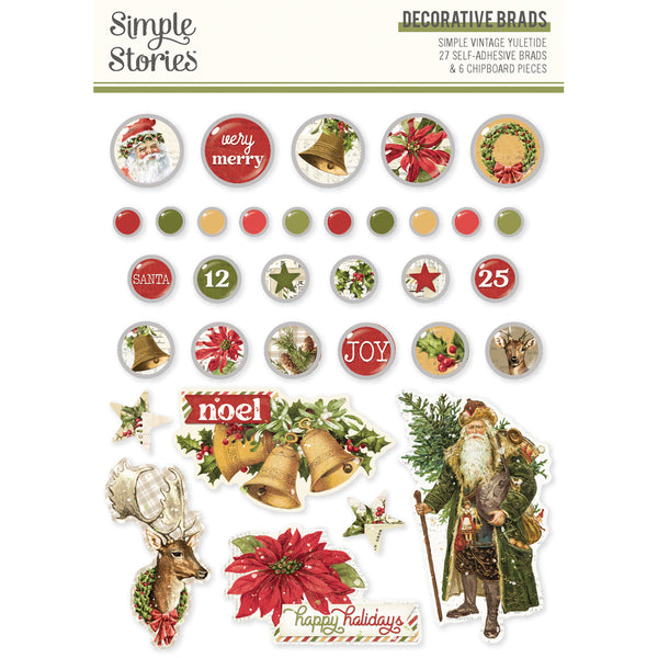 Simple Stories VINTAGE YULETIDE CHRISTMAS Decorative Brads 27 pcs #23232