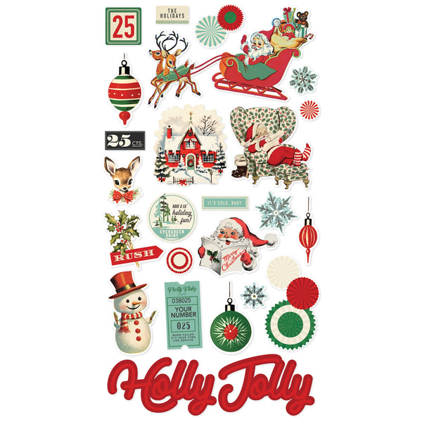 Simple Stories VINTAGE HOLLY JOLLY Christmas 6x12 Chipboard Stickers 25 pcs #23317