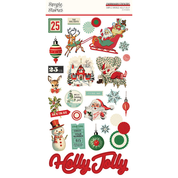 Simple Stories VINTAGE HOLLY JOLLY Christmas 6x12 Chipboard Stickers 25 pcs #23317