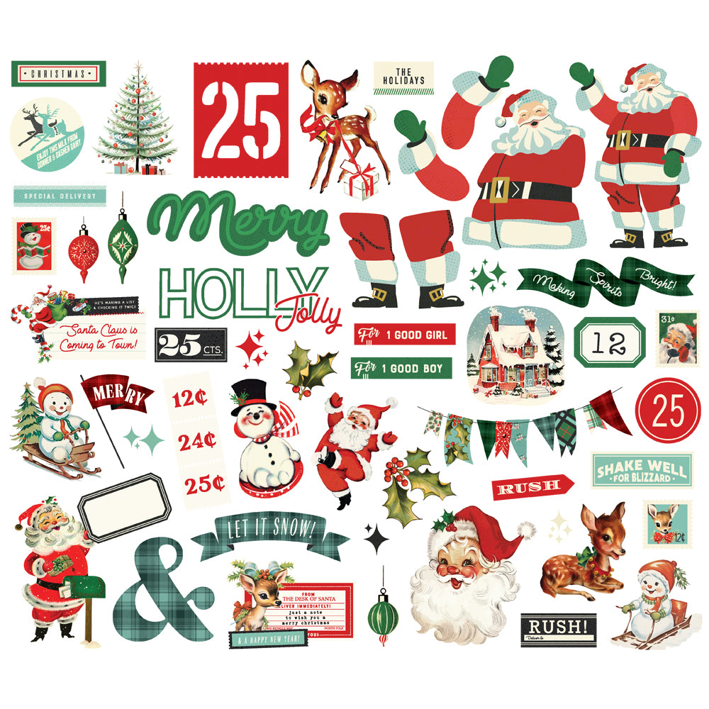 Simple Stories Vintage HOLLY JOLLY Christmas ICONS Bits & Pieces 52 pcs #23318