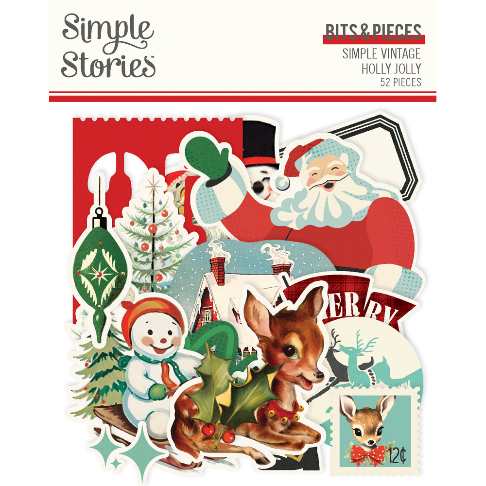 Simple Stories Vintage HOLLY JOLLY Christmas ICONS Bits & Pieces 52 pcs #23318