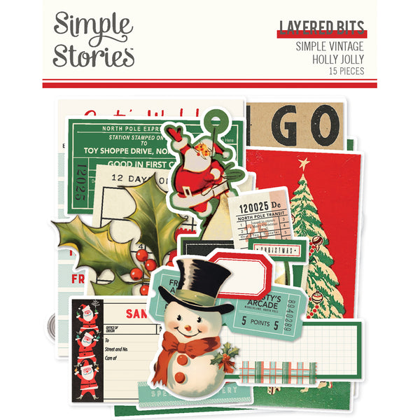 Simple Stories Vintage HOLLY JOLLY Christmas LAYERED Bits & Pieces 15 pcs #23320