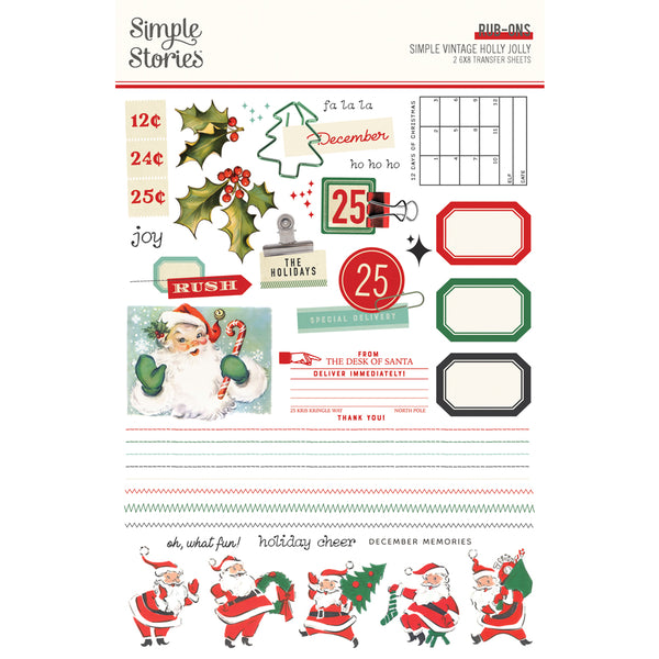 Simple Stories VINTAGE HOLLY JOLLY Christmas Rub-On Transfer Sheets #23326