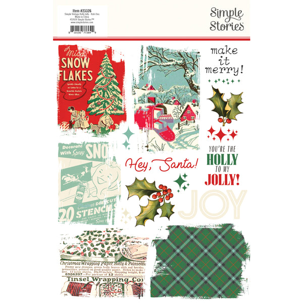 Simple Stories VINTAGE HOLLY JOLLY Christmas Rub-On Transfer Sheets #23326