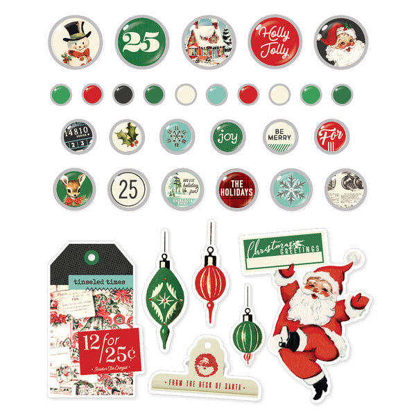 Simple Stories VINTAGE HOLLY JOLLY CHRISTMAS Decorative Brads 27 pcs + 6 Chipboard pcs #23327