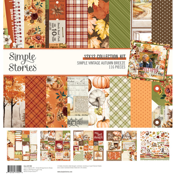 Collection of autumn-themed scrapbooking papers and elements with 'Simple Stories' branding.