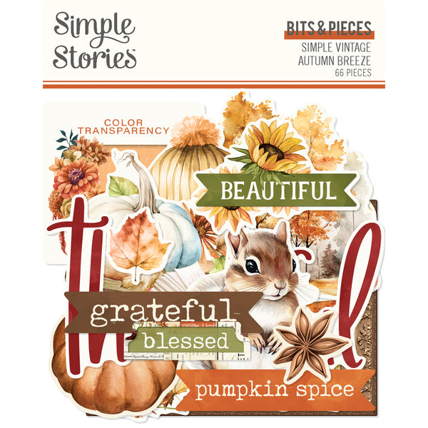 Collection of autumn-themed ephemera with pumpkins, leaves, and a chipmunk on a white background.