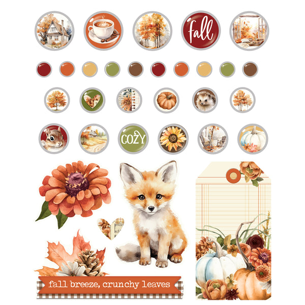 Simple Stories VINTAGE AUTUMN BREEZE Decorative Brads 27 pcs + 5 Chipboard pcs #25127