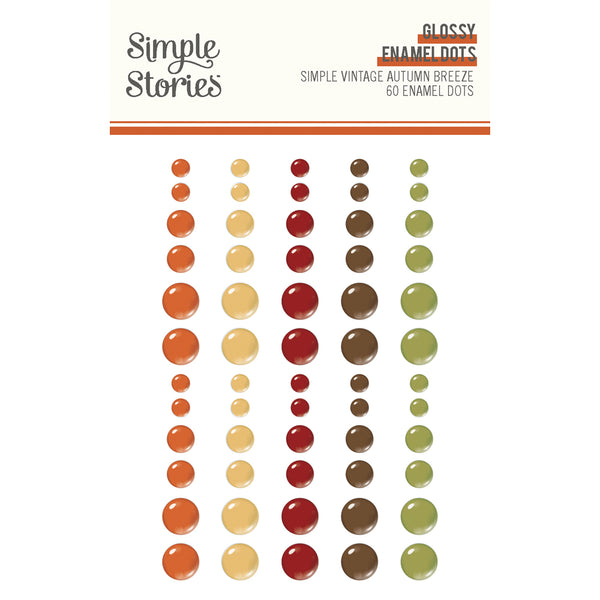 Glossy enamel dots in autumn colors by Simple Stories on a white background