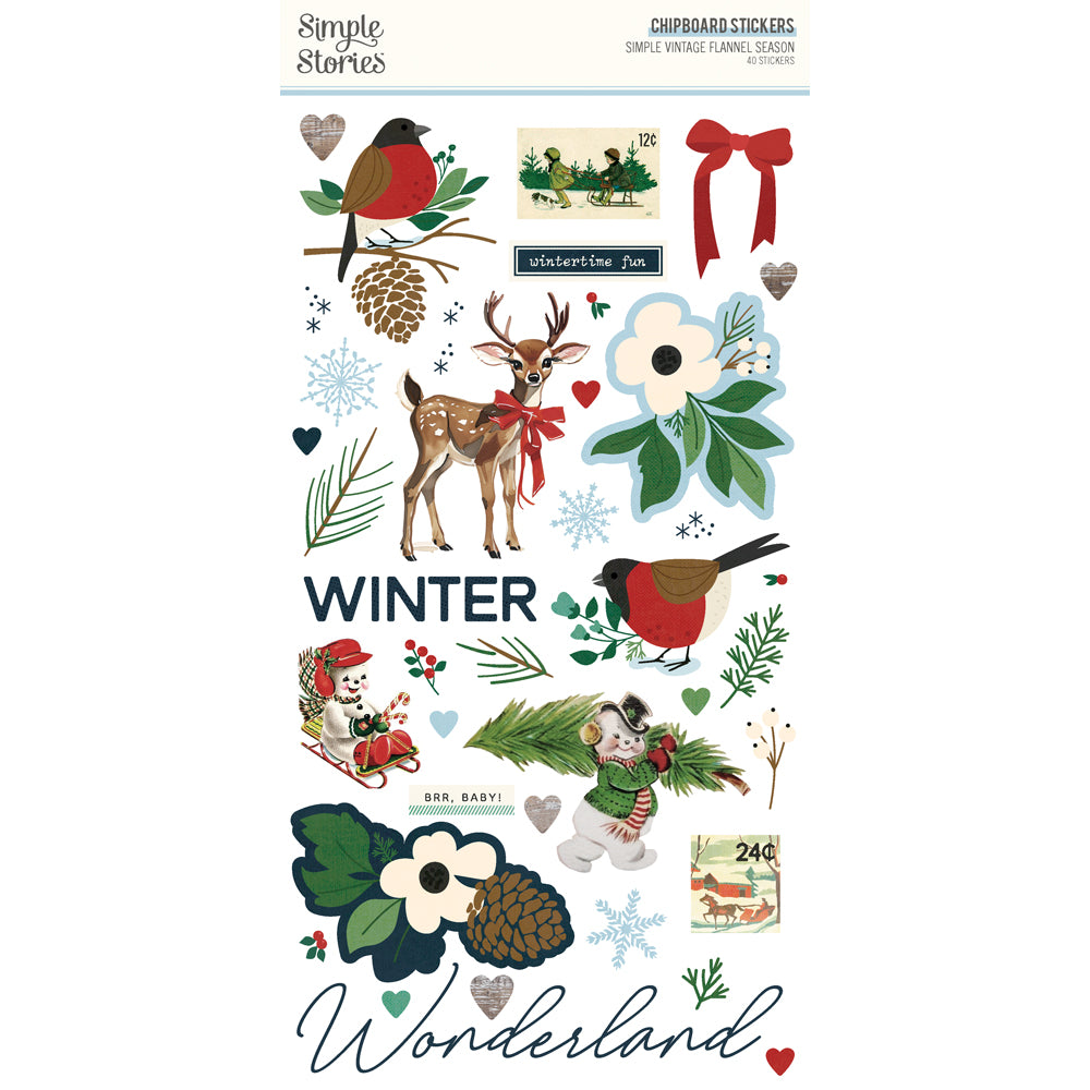 Simple Stories VINTAGE FLANNEL SEASON 6x12 Chipboard Stickers 40 pcs #25317