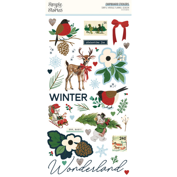 Simple Stories VINTAGE FLANNEL SEASON 6x12 Chipboard Stickers 40 pcs #25317