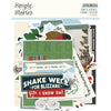 Collection of winter-themed ephemera with text and graphics on a white background