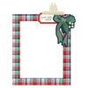 Plaid clipboard with decorative bow and 'just add snow' tag on a white background