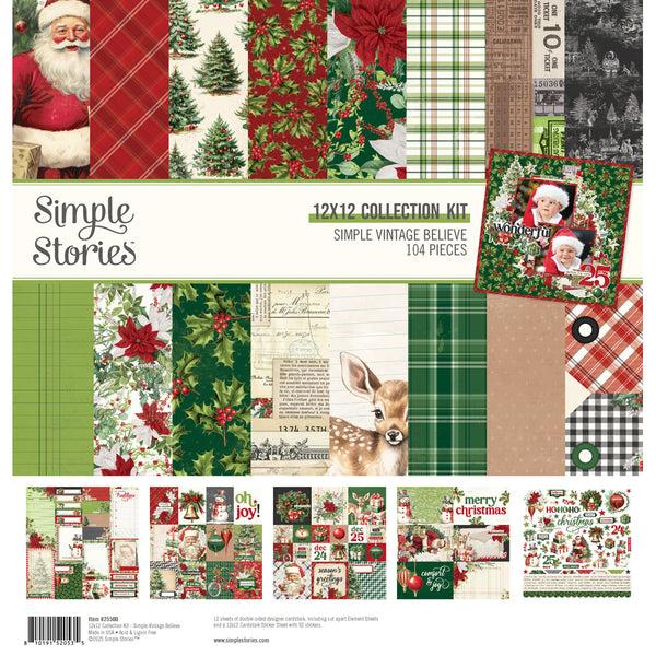 Collection of Christmas-themed paper sheets with Santa Claus, reindeer, and festive designs on a white background.
