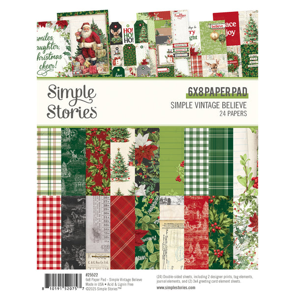 Packaging of Simple Stories Christmas-themed paper pad with various patterns and designs.