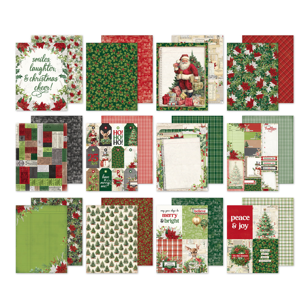 Collection of Christmas-themed stationery items including cards and notebooks.