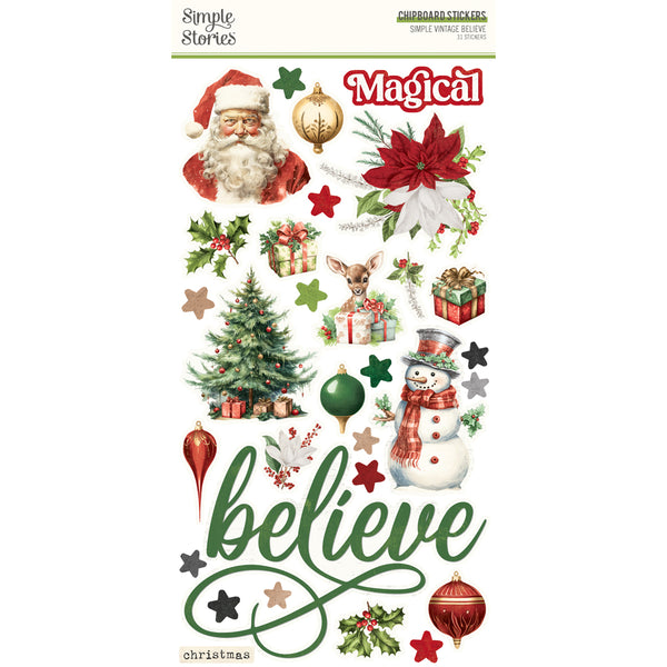 Simple Stories VINTAGE BELIEVE Christmas 6x12 Chipboard Stickers 31 pcs #25524