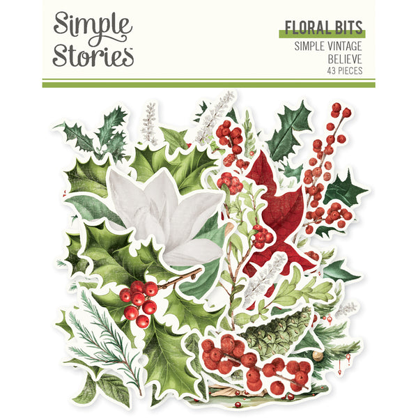 Decorative stickers with floral and leaf designs on a white background, featuring the brand 'Simple Stories'.