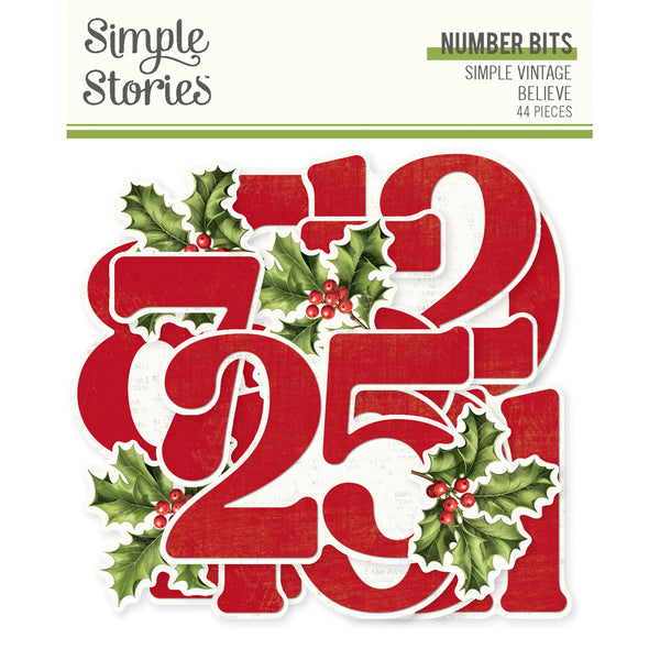 Red numbers '7', '2', '5', '1' with holly leaves and berries on a white background, featuring 'Simple Stories' branding.