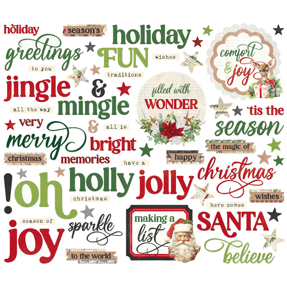 Simple Stories Vintage BELIEVE Christmas Sentiment Bits & Pieces EPHEMERA 62 pcs #25528