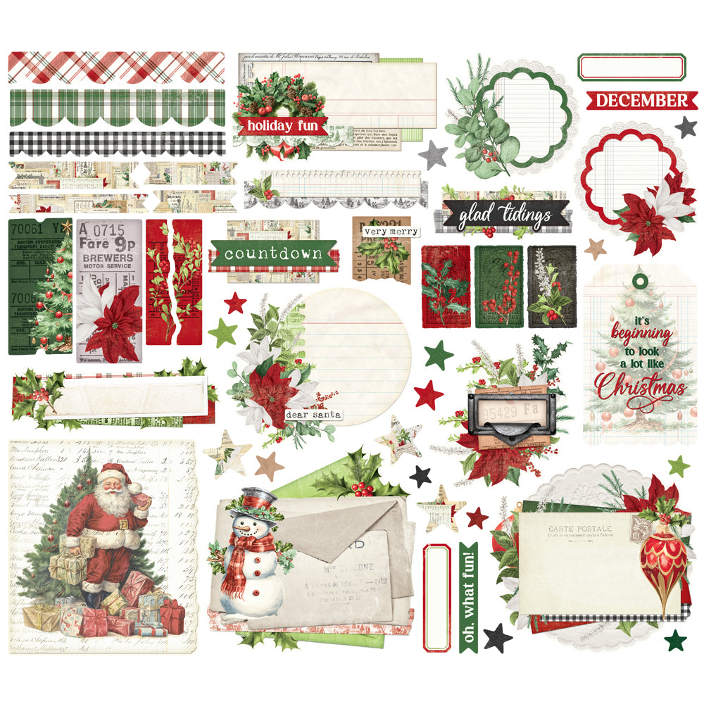 Collection of Christmas-themed decorative elements including Santa Claus, snowman, and holiday phrases.