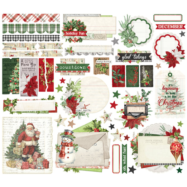 Collection of Christmas-themed decorative elements including Santa Claus, snowman, and holiday phrases.