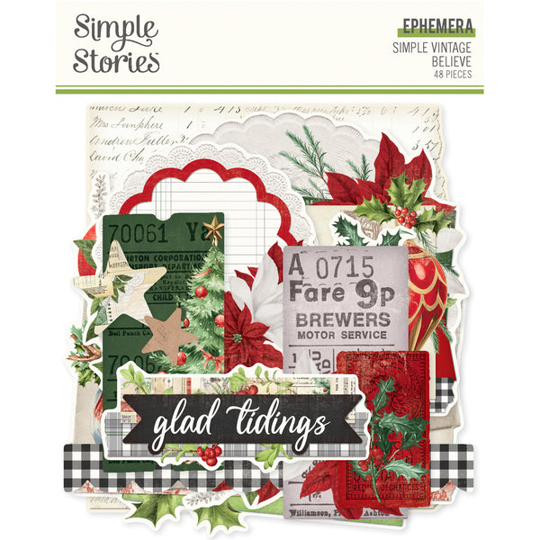 Collection of Christmas-themed scrapbooking elements with 'Simple Stories' branding.