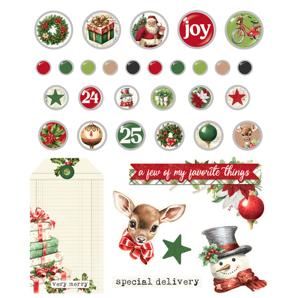 Simple Stories VINTAGE BELIEVE CHRISTMAS Decorative Brads 27 pcs + 6 Chipboard pcs #25534