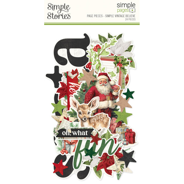 Collection of Christmas-themed decorative pieces with Santa Claus, reindeer, and festive text on a white background.