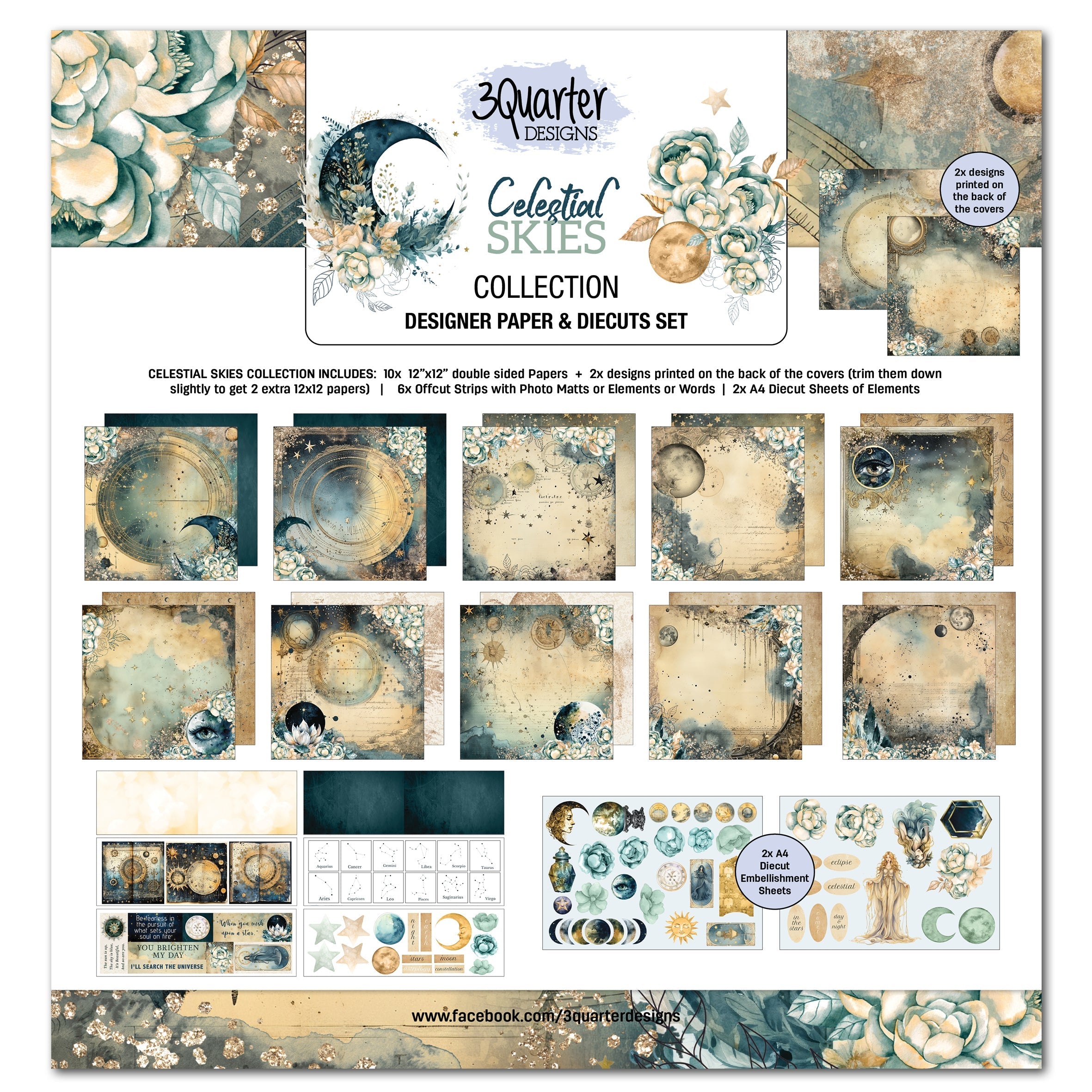 3Quarter Designs CELESTIAL SKIES 12x12 Collection Pack & Diecuts