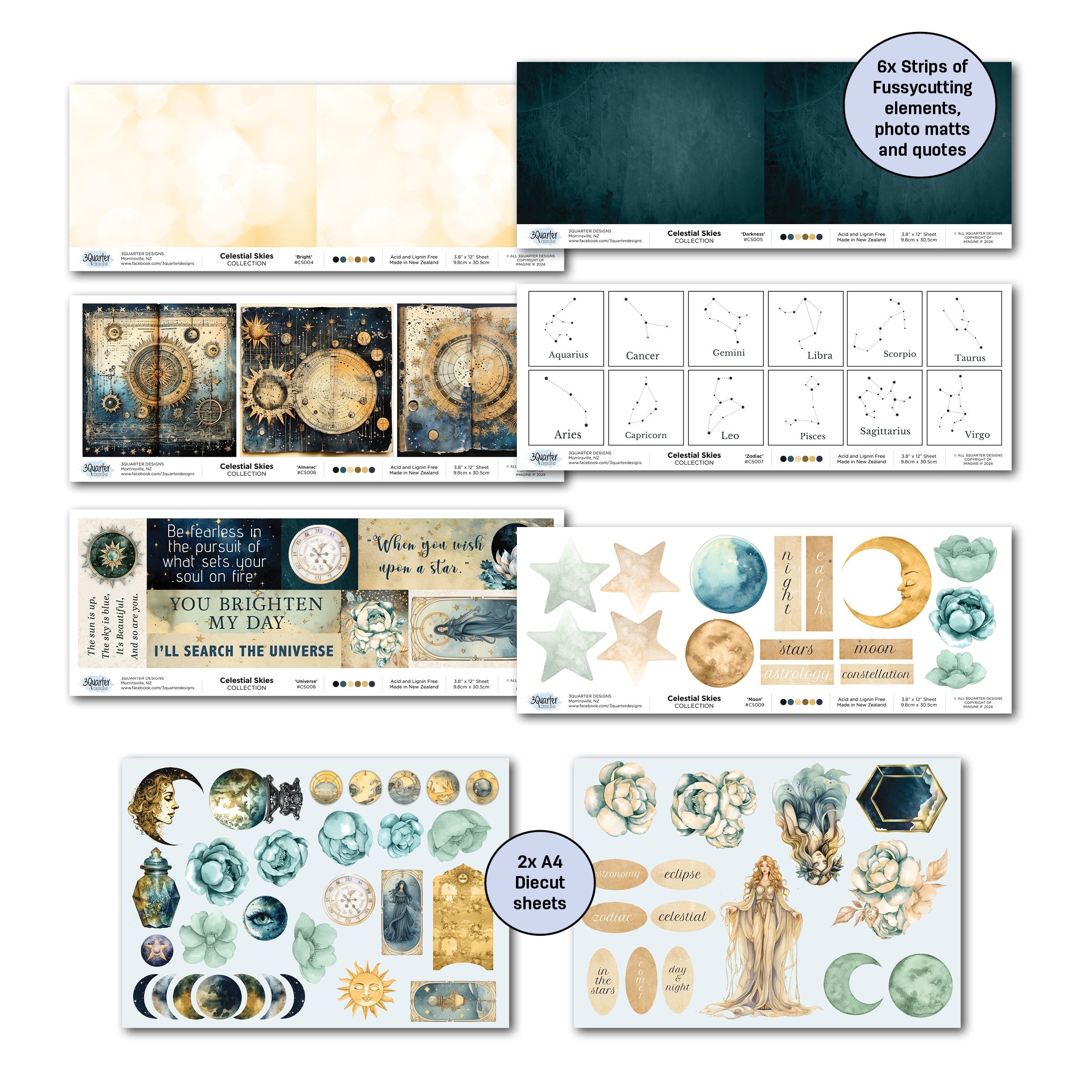 3Quarter Designs CELESTIAL SKIES 12x12 Collection Pack & Diecuts