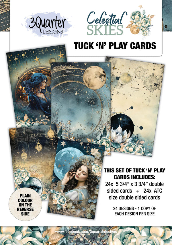 3Quarter Designs CELESTIAL SKIES Tuck N Play ATC Cards Ephemera