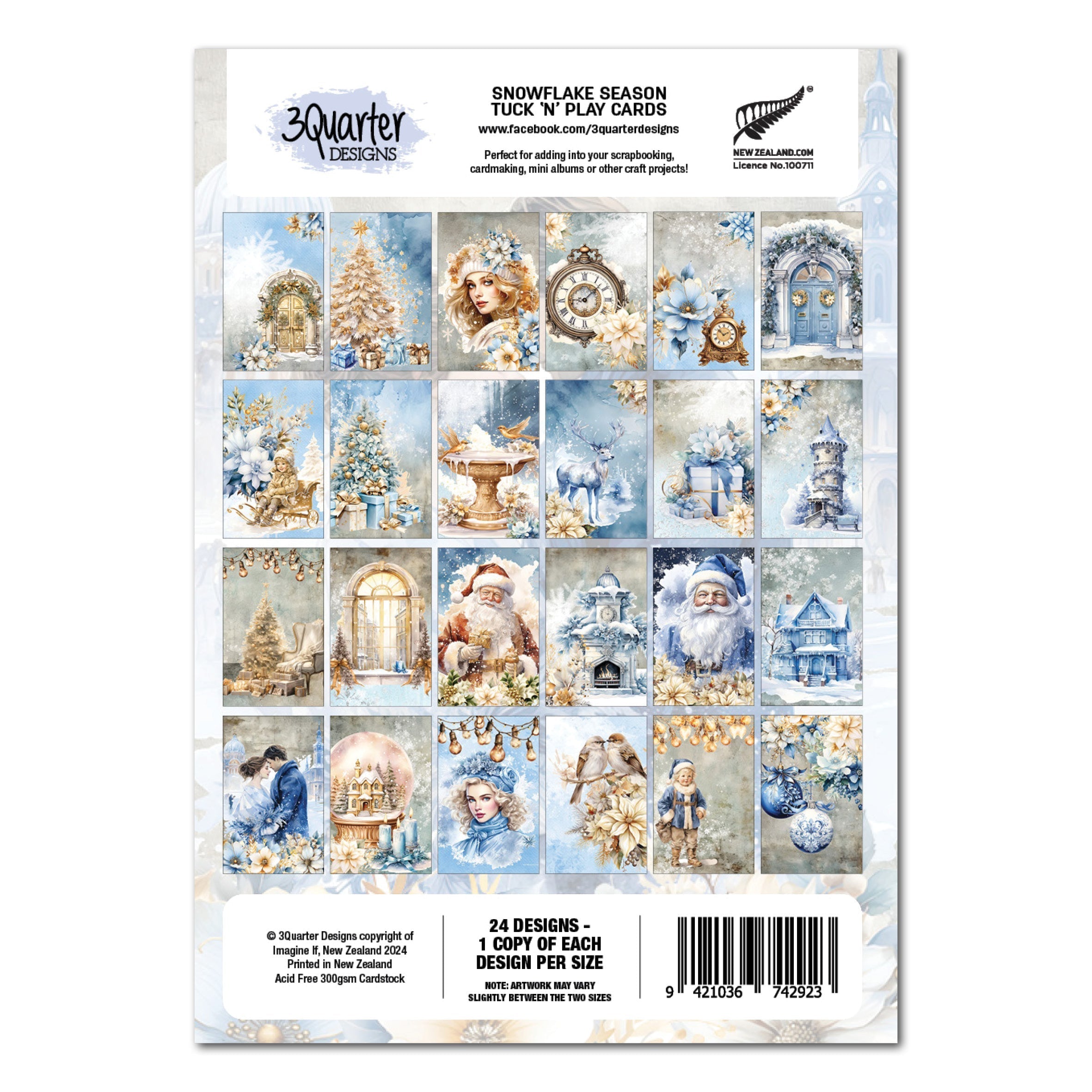 3Quarter Designs SNOWFLAKE SEASON Tuck N Play ATC Cards Ephemera