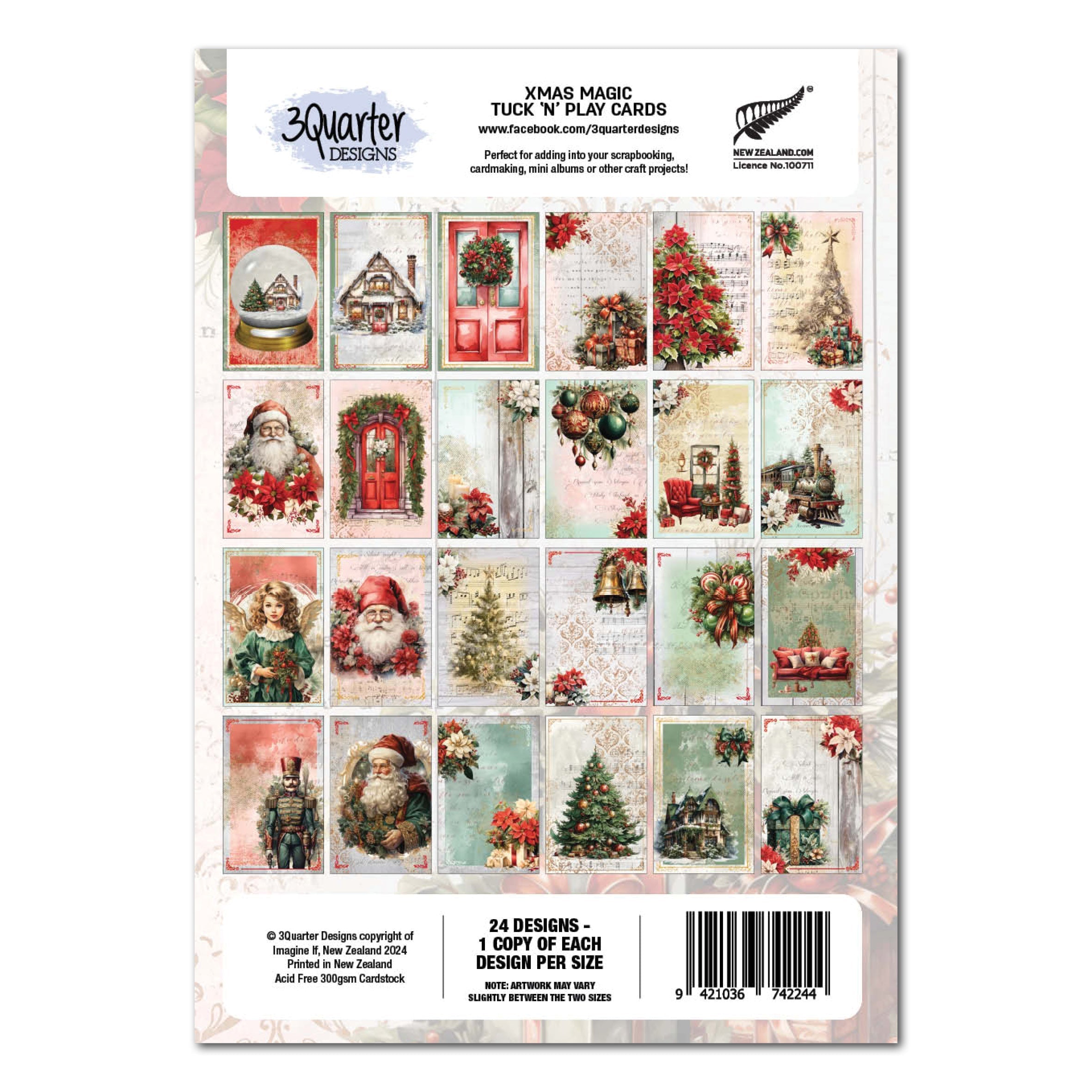 3Quarter Designs XMAS MAGIC Tuck N Play ATC Cards Ephemera