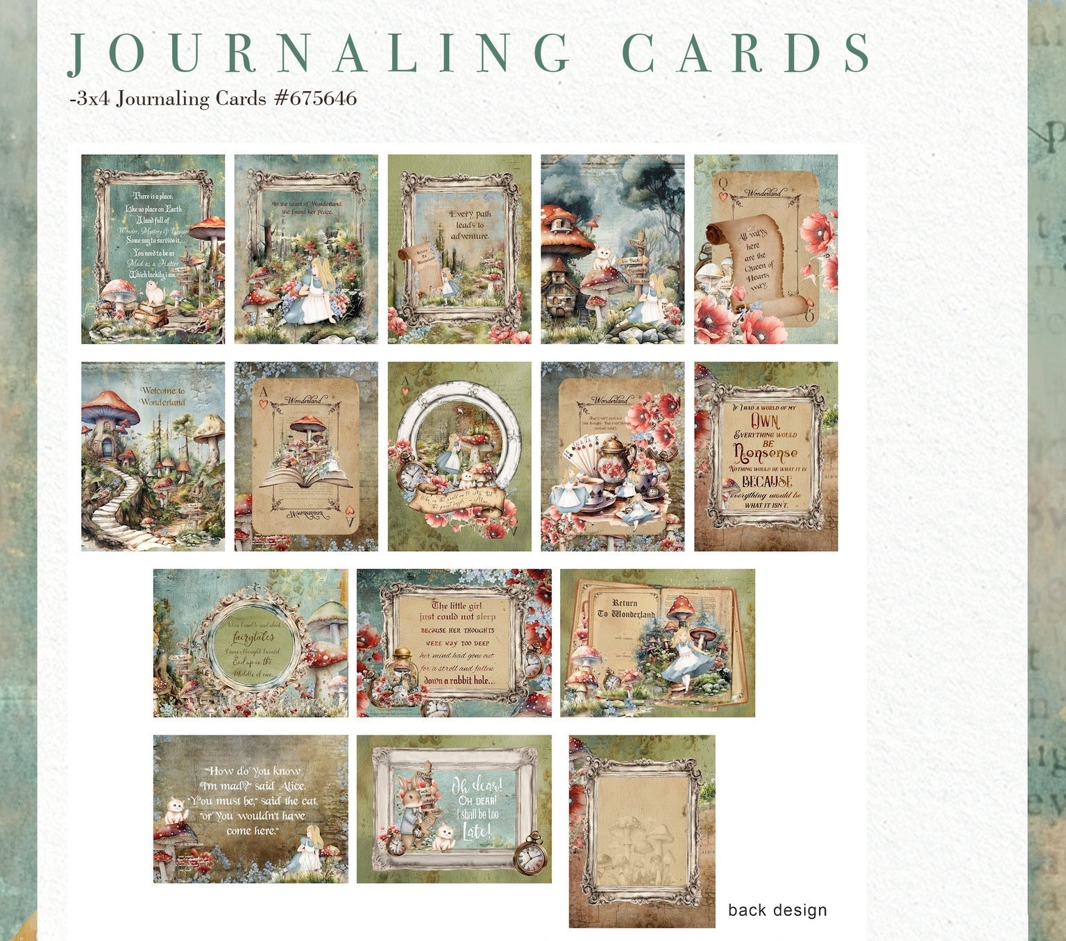 Prima RETURN TO WONDERLAND Collection Journaling Notecards 3x4 #675646