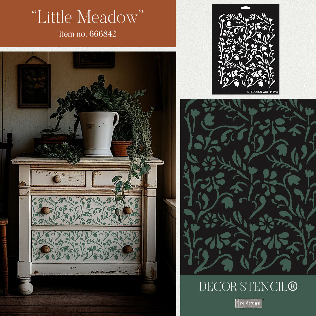 Re-Design with Prima LITTLE MEADOW Decor Stencil 9 x 12