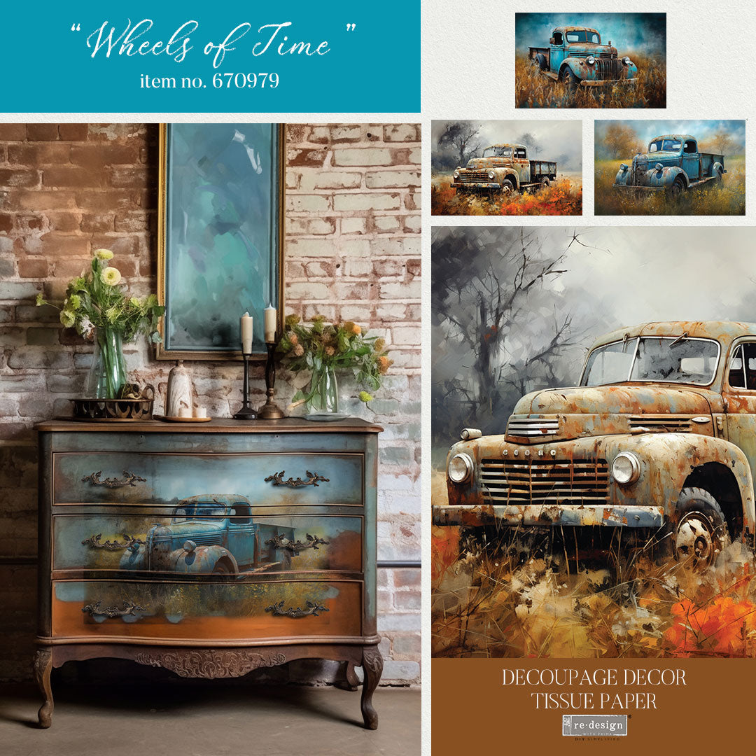 ReDesign with Prima WHEELS OF TIME Decoupage Decor Tissue Paper 3 sheets 19.5