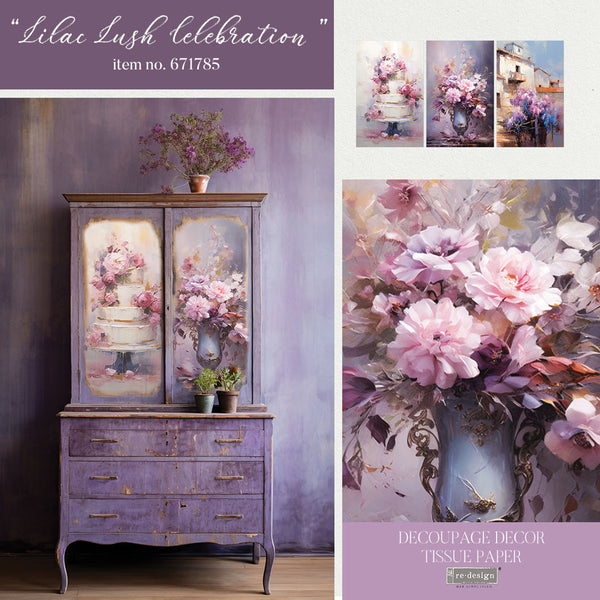 ReDesign with Prima LILAC LUSH CELEBRATION Decoupage Decor Tissue Paper 3 sheets 19.5" x 30"  #671785