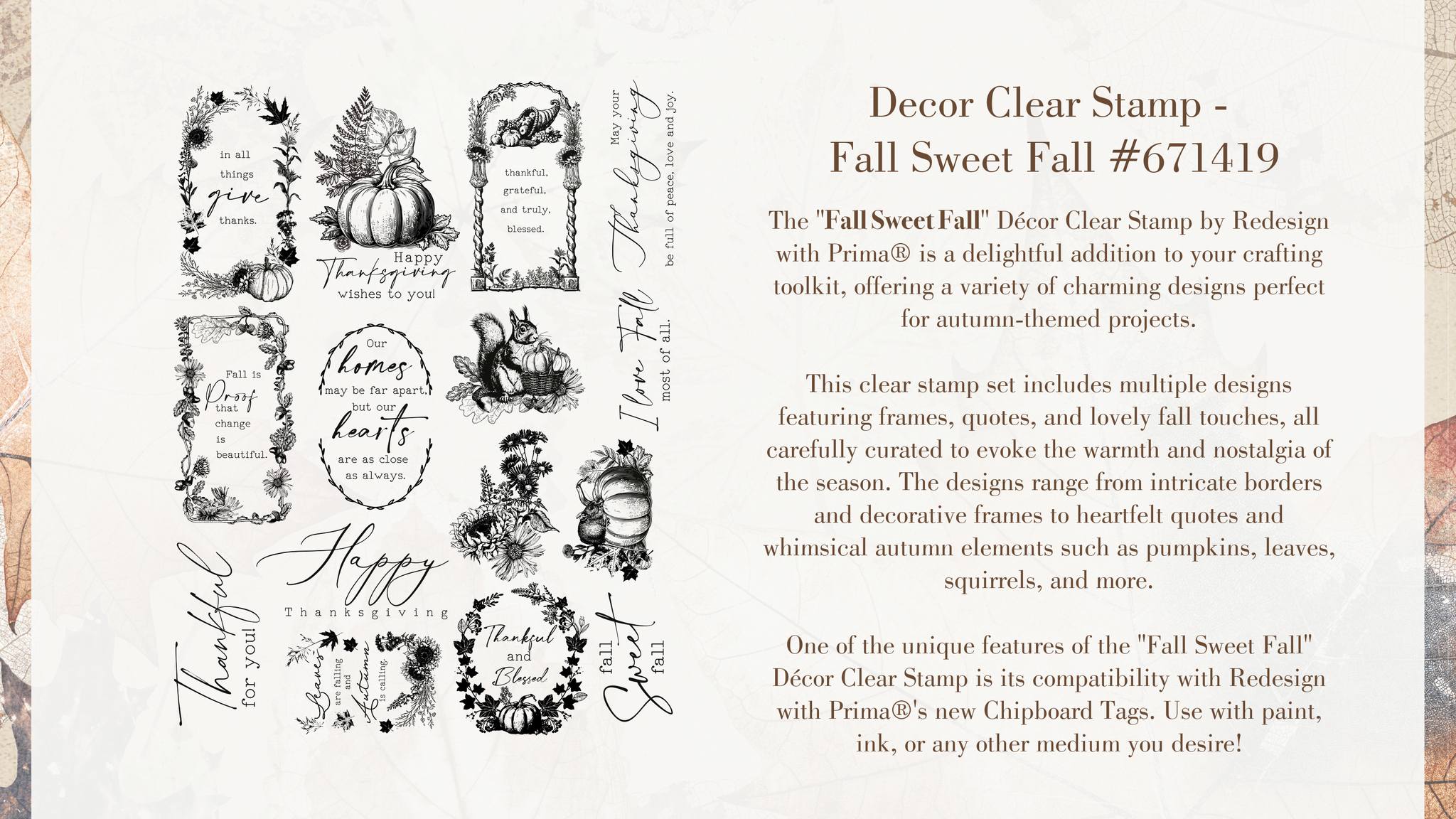 Re-Design with Prima FALL SWEET FALL Decor Stamps Clear Stamps 8.5x11 #671419