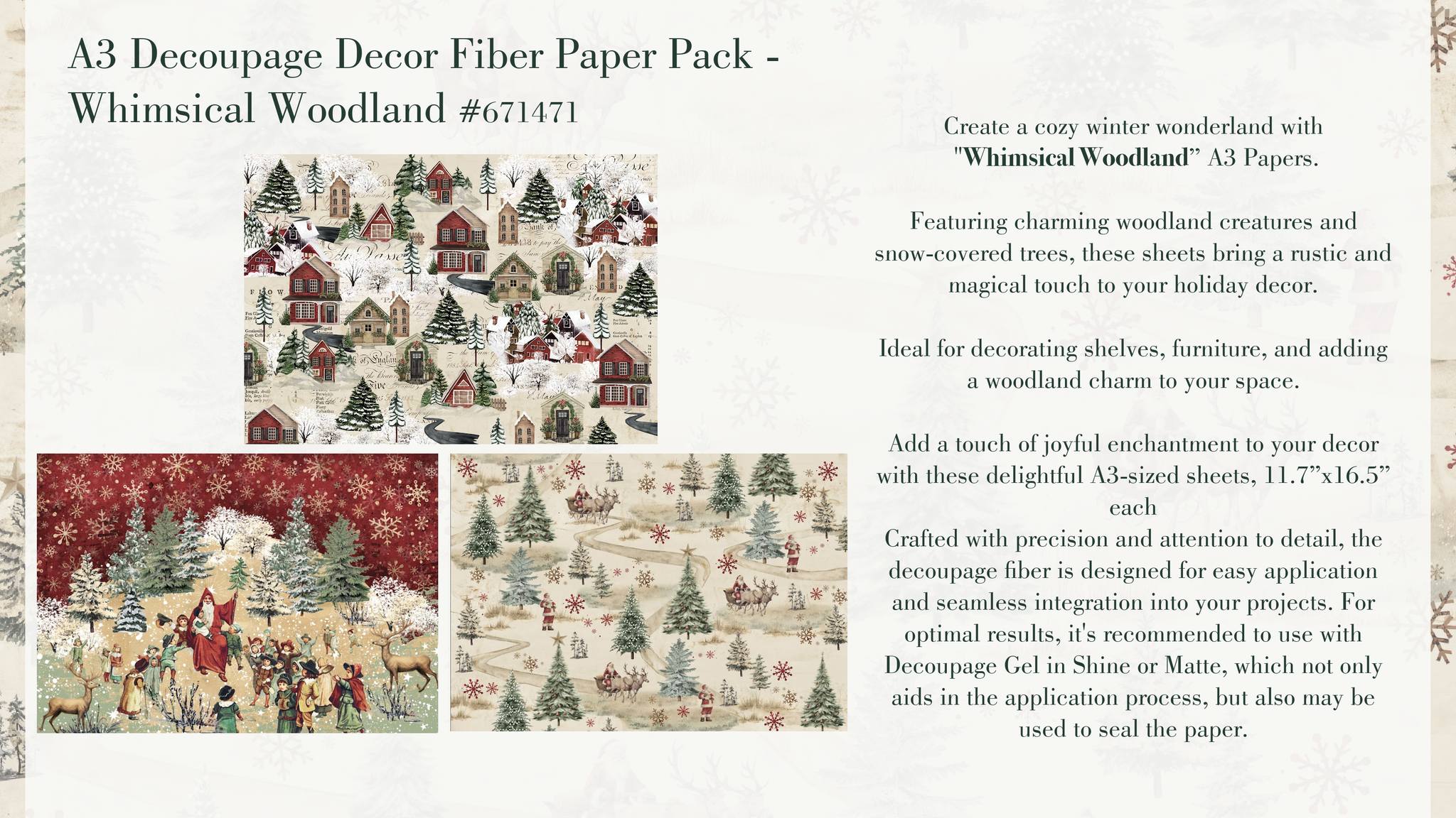 Re-Design with Prima Christmas WHIMSICAL WOODLAND A3 Decoupage FIBER 11.7