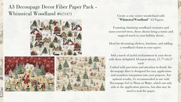 Re-Design with Prima Christmas WHIMSICAL WOODLAND A3 Decoupage FIBER 11.7" x 16.5" 3 Sheets #671471